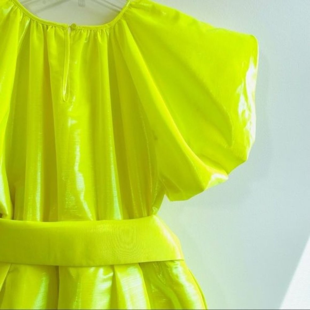 Christopher Rogers Woman Yellow Midi Dress XXS Volume Iridescent Puff Sleeve New - Picture 12 of 17